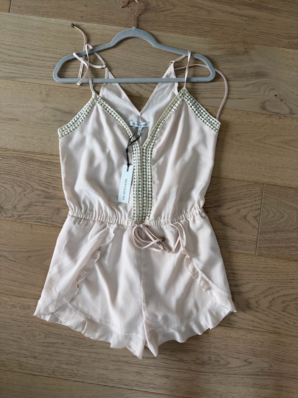 Heartloom Cream Pale Blush Embellished Sleeveless Romper